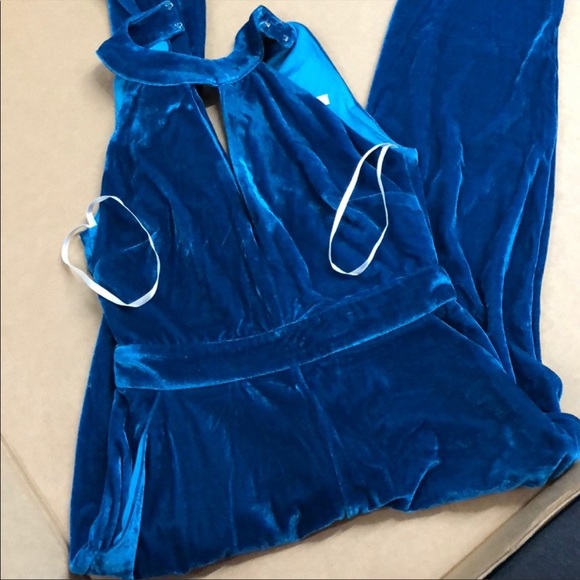  Boston Proper teal velvet jumpsuit 0 NWT - Picture 4 of 4
